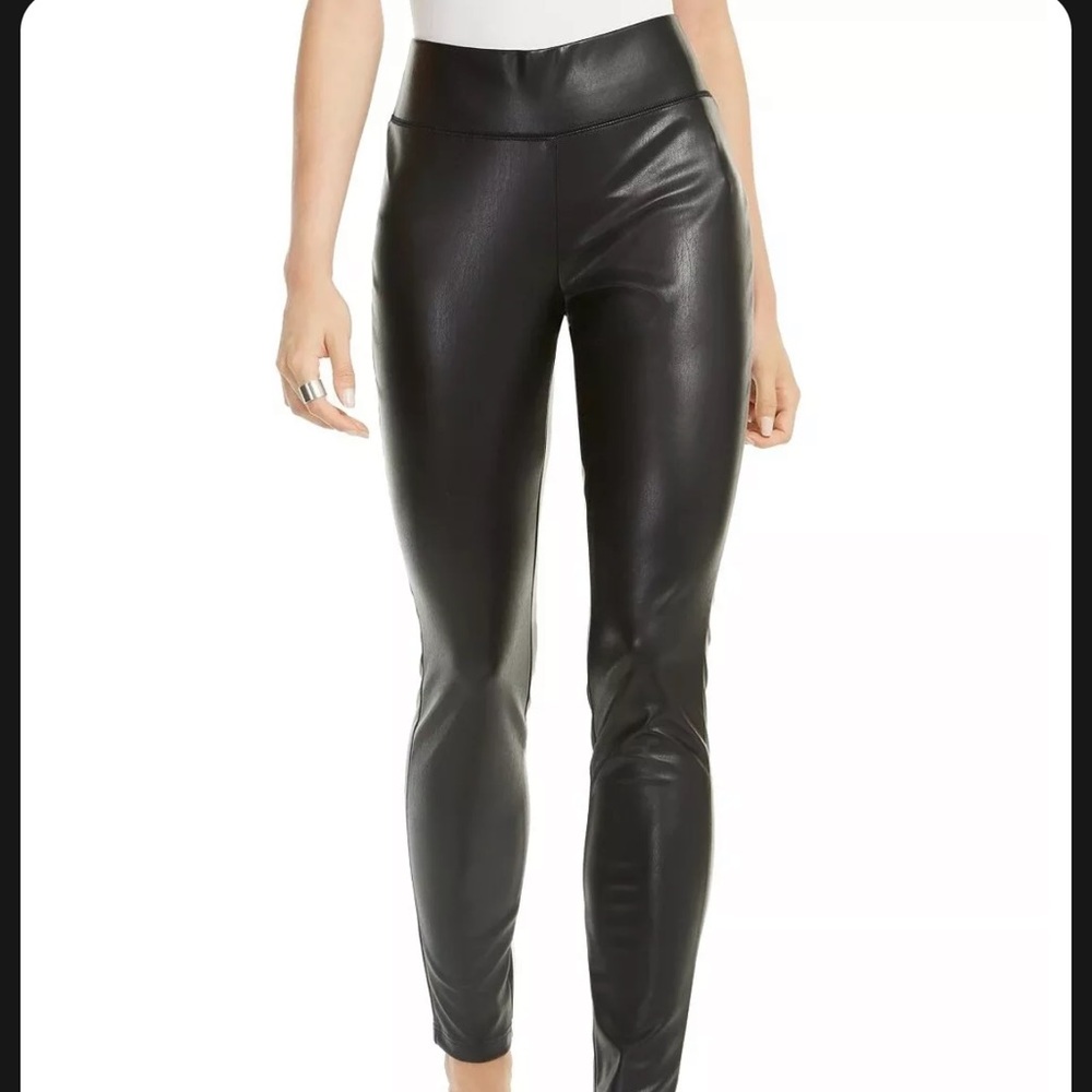 INC Womens Pants Black Size 12 Faux Leather Skinny High Waist Leggings $59